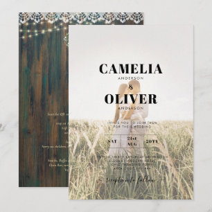 Rustic Lace Gypsophila Lights Mason Jar Wedding Invitation