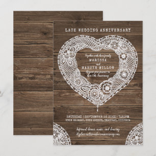 Rustic lace heart 13th wedding anniversary invitation