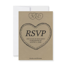 Rustic Lace Hearts Initials RSVP Card