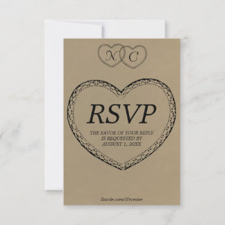 Rustic Lace Hearts Initials RSVP Card