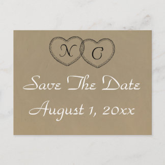 Rustic Lace Hearts Initials Save The Date Announcement Postcard