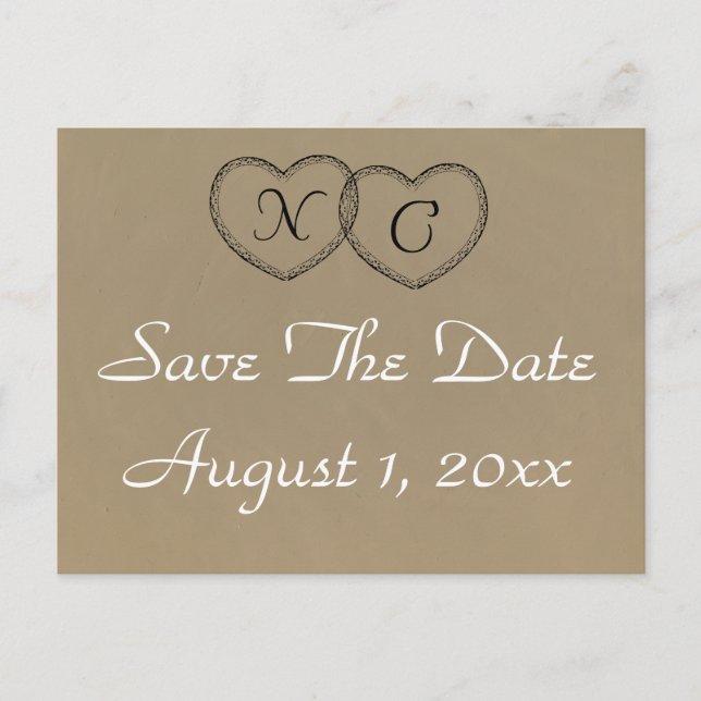 Rustic Lace Hearts Initials Save The Date Announcement Postcard (Front)