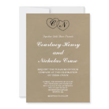Rustic Lace Hearts Initials Wedding Invitation