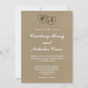 Rustic Lace Hearts Initials Wedding Invitation
