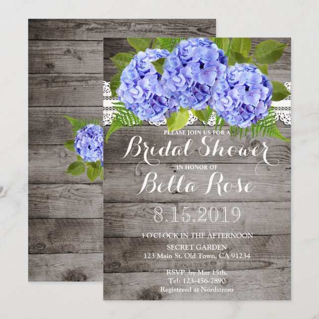 Rustic Lace Hydrangeas Bridal Shower Invite (Front/Back)