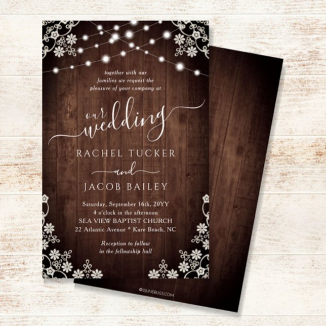 Rustic Lace & Lights Budget Wedding Invitation (Creator Uploaded)