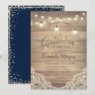 Rustic Lace,Lights,Tiara,Diamonds Quinceañera Invitation