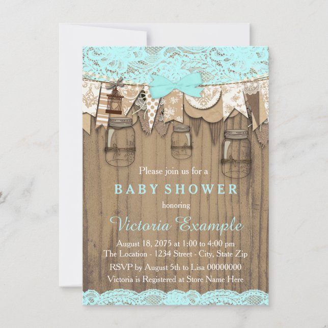 Rustic Lace Mason Jar Baby Shower Invitation (Front)