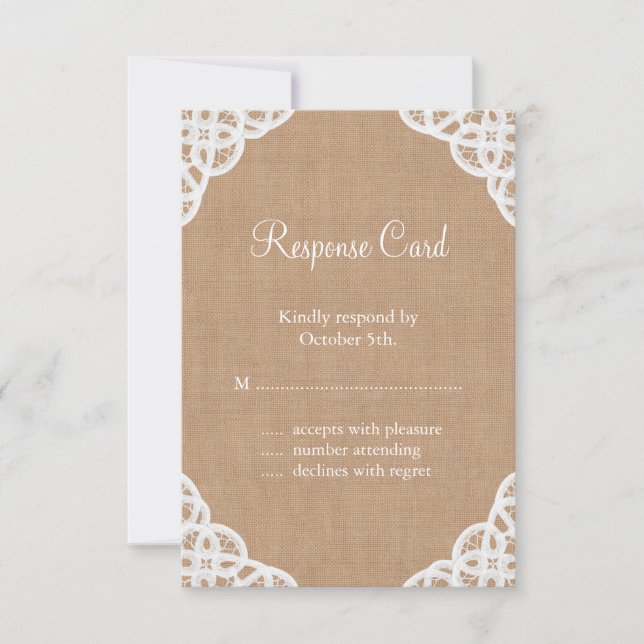 Rustic Lace & Medium Burlap RSVP Card (Front)