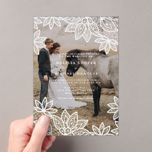 Rustic Lace Photo Wedding Acrylic Invitations