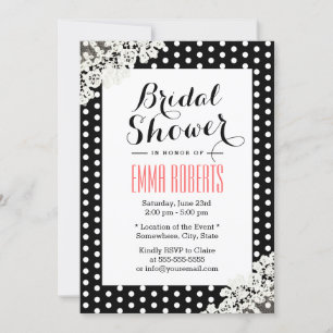 Rustic Lace & Polka Dots Elegant Bridal Shower Invitation