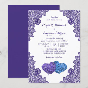 Rustic Lace Purple and Blue Floral Wedding Invitation