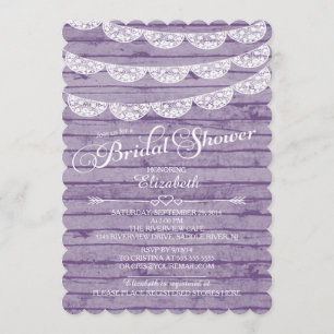 Rustic Lace & Purple Wood Bridal Shower Invitation