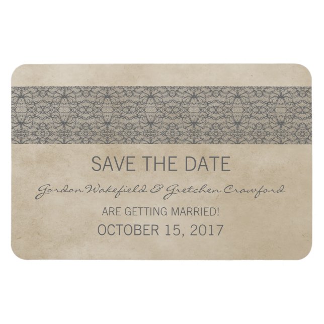 Rustic Lace Save the Date Magnet, Grey Magnet (Horizontal)