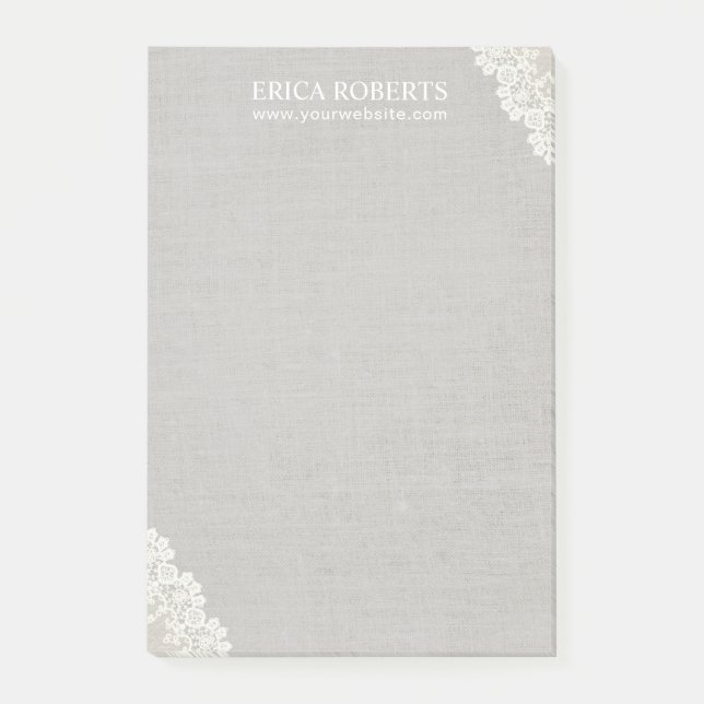 Rustic Lace Silver Linen Makeup Artist Hair Salon Post-it Notes (Front)