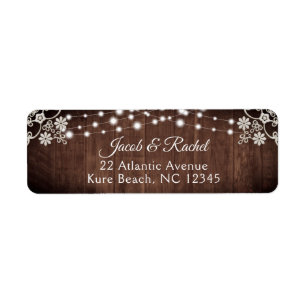 Rustic Lace & String Lights Wedding Address Label