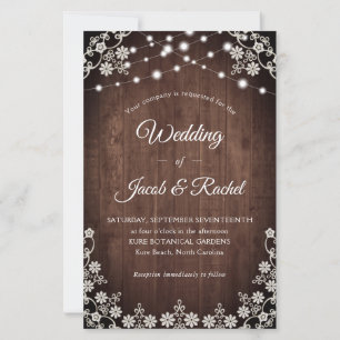 Rustic Lace & String Lights Wedding Invitation