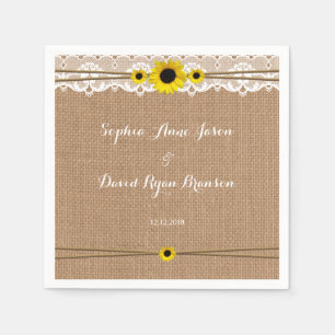 Rustic Lace, Sun Flowers, Burlap Wedding Custom Napkin