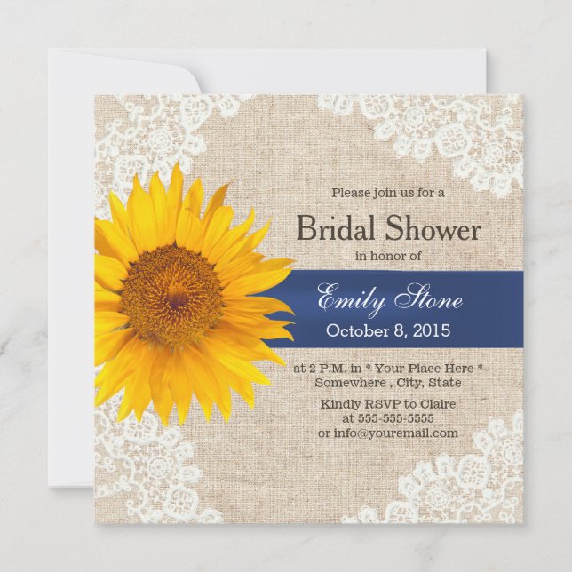 Rustic Lace Sunflower & Burlap Bridal Shower Invitation (Front)