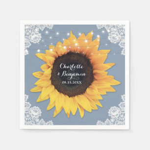 Rustic Lace Sunflower Dusty Blue Wedding Napkin