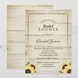 Rustic Lace, Sunflowers,Diamonds Bridal Shower Invitation