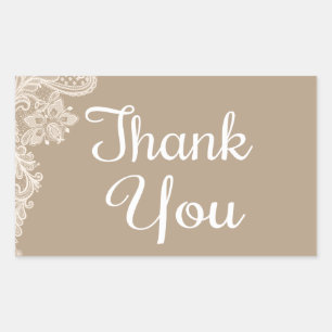 Rustic Lace Thank You Brown Tan Wedding Rectangular Sticker