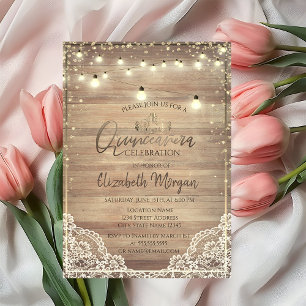 Rustic Lace,Tiara,Lights,Wood Diamonds Quinceañera Invitation