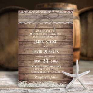 Rustic Lace & Twine Baby's Breath Floral Wedding Invitation