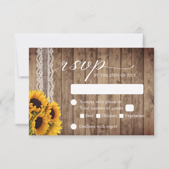 Rustic Lace & Twine Country Sunflower Wedding RSVP (Front)
