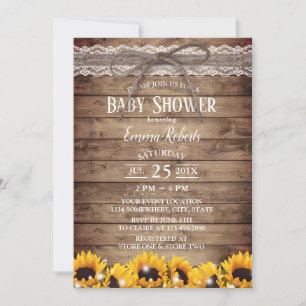 Rustic Lace & Twine Sunflower Floral Baby Shower Invitation
