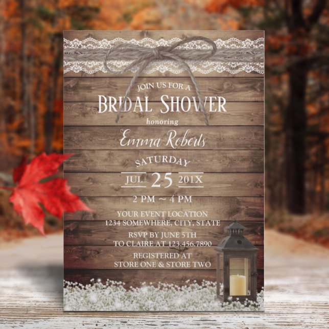 Rustic Lace & Twine Vintage Lantern Bridal Shower Invitation (Creator Uploaded)