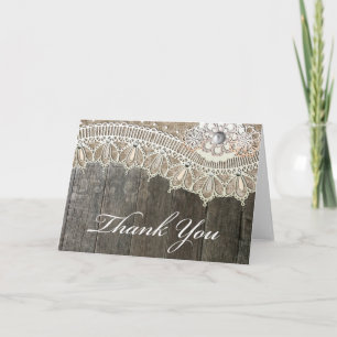 Rustic Lace Vintace Wood Thank You Cards