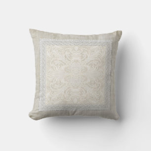 Rustic Lace w Aged Vintage Linen Country Elegance Cushion