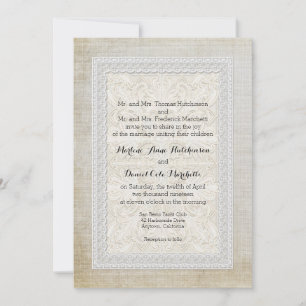 Rustic Lace w Aged Vintage Linen Country Elegance Invitation