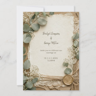 Rustic Lace Wax Seal Eucalyptus Wedding Invitation