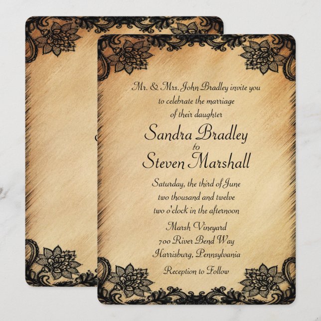 Rustic Lace Wedding Invitation (Front/Back)
