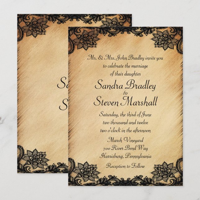 Rustic Lace Wedding Invitation (Front/Back)