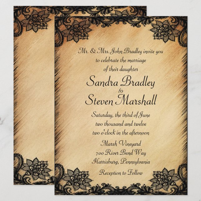 Rustic Lace Wedding Invitation (Front/Back)