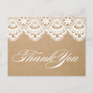 RUSTIC LACE   WEDDING THANK YOU POST CARD