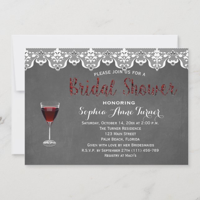 Rustic Lace Wine Tasting Bridal Shower Invitation (Front)