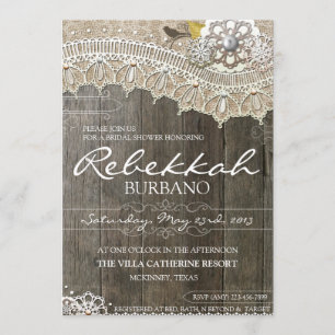 Rustic Lace Wood Bridal Shower Invitation