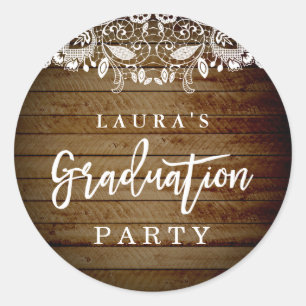 Rustic Lace Wood Graduation Party Sticker