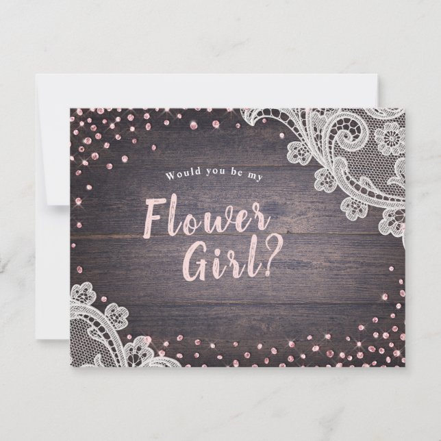 Rustic lace wood would you be my flower girl invitation (Front)