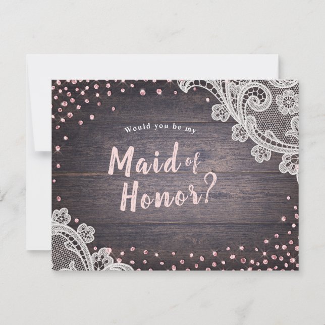 Rustic lace wood would you be my maid of honour invitation (Front)