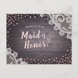 Rustic lace wood would you be my maid of honour invitation