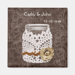 Rustic Lace Wrapped Mason Jar Wedding Magnet
