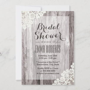 Rustic Laced Barn Wood Bridal Shower Invitation