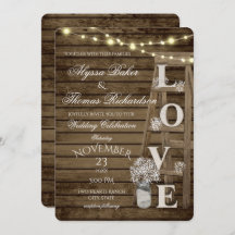 Rustic Ladder and Lights Love Wedding Invitation