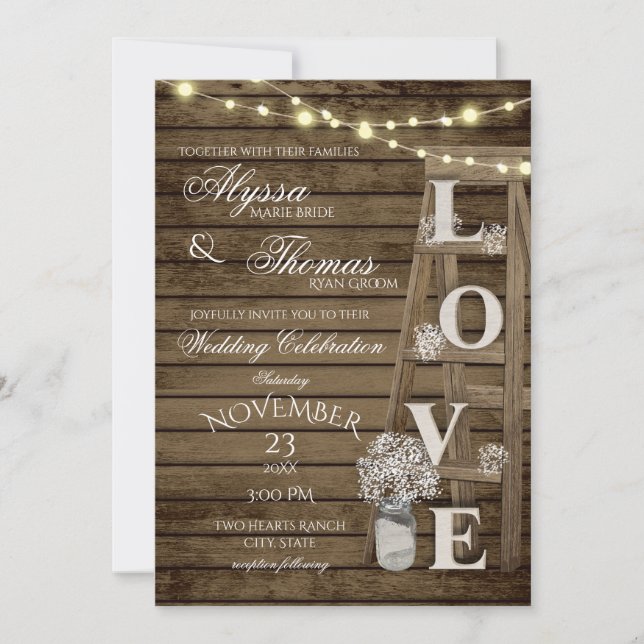 Rustic Ladder Love Wedding with details on back Invitation (Front)