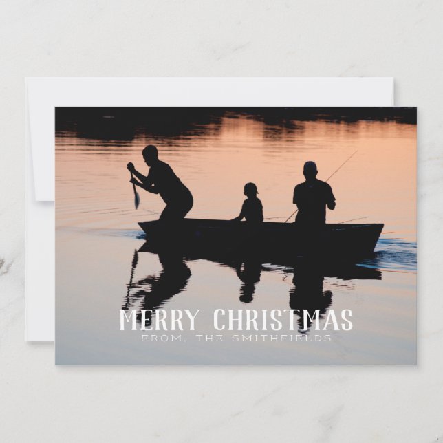 Rustic Lake Canoe Family Christmas Holiday Card (Front)